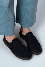 NİŞANTAŞI SHOES Tweety Anthracite Denim Elastic Detailed Flat Sole Women's Ballerinas