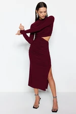 Trendyol Elegant Evening Dress with Burgundy Window / Cut Out Detail