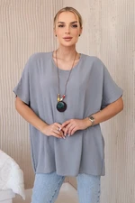 Oversized blouse with pendant in gray