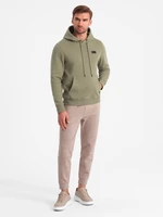 Ombre Men's kangaroo sweatshirt with hood and metal pin - olive