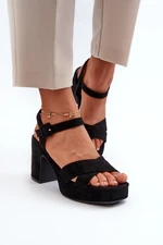 Women's sandals made of eco-friendly suede on a high heel and platform, black sakane