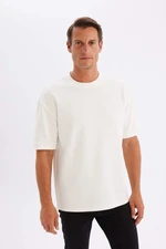 DEFACTO Oversize Wide Pattern Crew Neck Heavy Fabric Basic Plain Short Sleeve T-Shirt