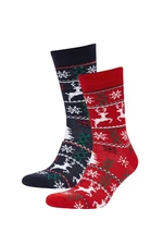 DEFACTO Men's Christmas Themed 2-Pack Cotton Long Socks