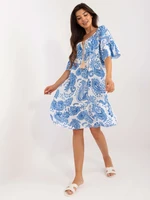 White and navy blue summer dress with patterns