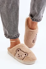 Women's fluffy slippers with teddy bear beige Fiorinella