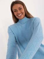 Blue turtleneck sweater with cuffs