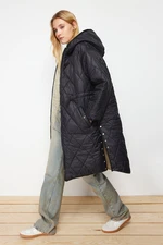 Trendyol Black-Stone Oversize Molded Hooded Double-Sided Quilted Coat