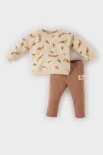 DEFACTO Baby Boy 2-Piece Set Patterned Crew Neck Sweatshirt Elastic Waist Bottom