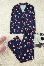 Trendyol Navy Blue 100% Cotton Heart Knitted Pajama Set