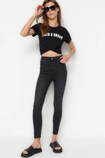 Trendyol Black High Waist Skinny Jeans with Ripped Legs