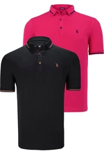 DOUBLE SET T8586 DEWBERRY MEN'S T-SHIRT-BLACK-FUCHSIA