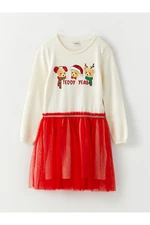 LC Waikiki Crew Neck Christmas Themed Long Sleeve Girls Knitwear Dress