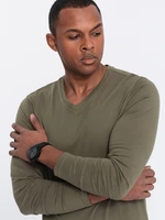 Ombre Men's unprinted longsleeve with v-neck - dark olive