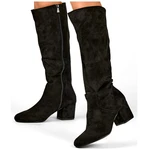 primohurt Black suede knee-high boots, women's low-heeled boots