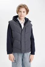 DEFACTO Boy's Water Repellent Hooded Patterned Puffer Vest