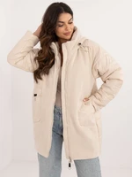 Light beige transitional jacket with shiny thread