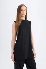 DEFACTO Regular Fit Crew Neck Sleeveless Basic Plain Black Tunic