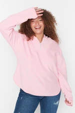 Trendyol Curve Pink Hooded Thick Fleece Knitted Sweatshirt