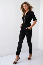 Women's cotton overall with short sleeves in black