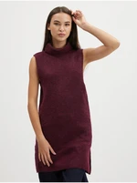 Burgundy Ribbed Long Sleeveless Turtleneck Pieces Ellen - Women