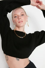 Trendyol Black Super Crop Sweter Z Dzianiny Basic