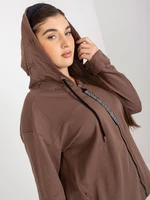 Brown oversized zip-up sweatshirt with inscription