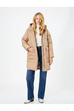 Koton Long Down Coat Zipper Hooded Flap Pocket