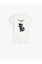 Koton T-Shirt Short Sleeve Crew Neck Cat Sequin Embroidered