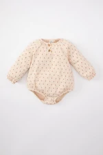 DEFACTO Baby Girl Newborn Buttoned Collar Floral Crinkle Fabric Long Sleeve Snap Snap Body