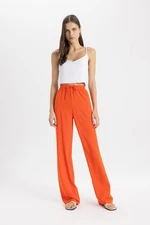 DEFACTO Linen Blend Trousers Straight Fit Pocket High Waist Wide Leg