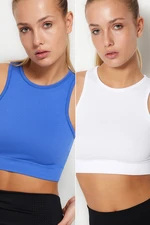 Trendyol Blue-White 2-Pack Seamless/Seamless Halterneck Sports Bra