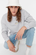 Trendyol Gray Men's Oversize/Wide Cut Crew Neck Animal Embroidery Sweatshirt