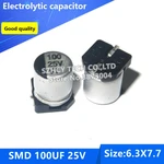 100pcs SMD 100UF 25V 6.3*7.7 Electrolytic capacitor