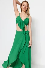 Trendyol Green Woven Slit Blouse and Skirt Set