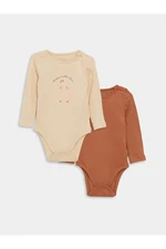 LC Waikiki Crew Neck Printed Baby Girl Snap Bodysuit 2 Pack