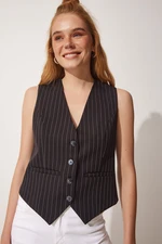 Happiness İstanbul Women's Black Striped Woven Vest