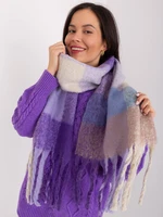 Purple and beige long plaid winter scarf