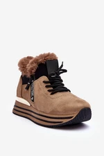 Platform sports shoes with fur, dark beige Jamarie