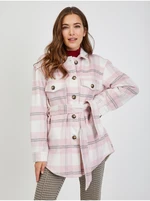 White-pink women's plaid shirt jacket with ORSAY ties