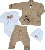 Bavlněná sada, body, kalhoty, motýlek a čepice Elegant Boy 5D, Kazum, mocca/bílá, vel. 56 (1-2m)