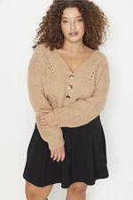 Trendyol Curve Camel Openwork Detailed Knitwear Cardigan