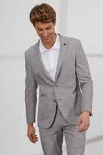 ALTINYILDIZ CLASSICS Men's Gray Slim Fit Narrow Cut Mono Collar Patterned Suit