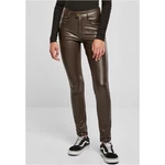 Women's mid-waist synthetic leather trousers brown