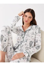 LC Waikiki Women's Pajamas Set with a Shirt Collar Christmas Theme and Long Sleeves