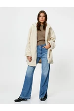 Koton Oversize Long Plush Coat with Hooded Zipper