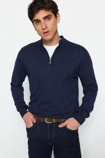 Trendyol Navy Blue Men's Slim Fit Half Turtleneck Zipper Collar Cotton Smart Knitwear Sweater