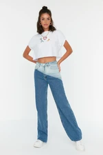 Trendyol Blue Color Block High Waist Wide Leg Jeans