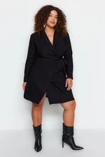 Trendyol Curve Black Plain Double Breasted Mini Woven Plus Size Dress