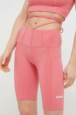 Kraťasy Guess dámské, růžová barva, hladké, high waist