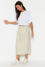 Trendyol Ecru Pocket Parachute Fabric Slit Woven Skirt